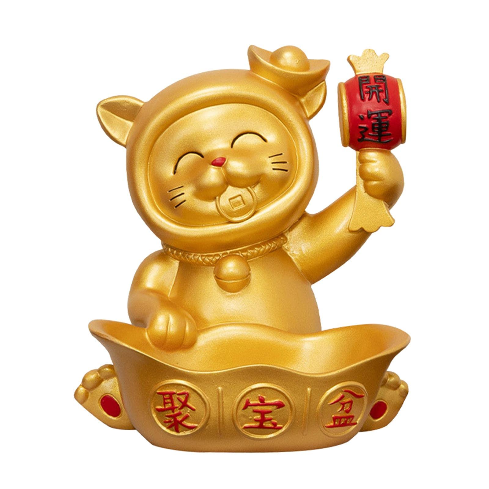 Lucky Cat Figurine Jewelry Storage Box & Key Holder - Golden Maneki Neko Decor for Office, Home, Entrance Porch | Feng Shui Good Luck Charm for Wealth & Prosperity