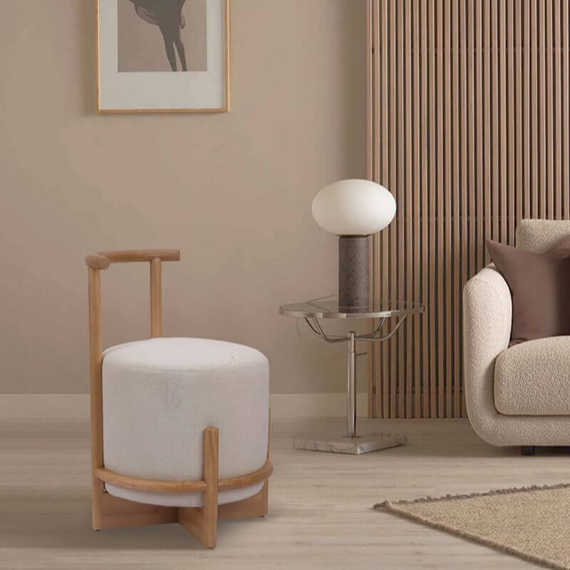 Art Deco Cream/Cerulean Upholstered Accent Stool with X Frame & Back - Perfect for Living Room, Bedroom, or Entryway Decor