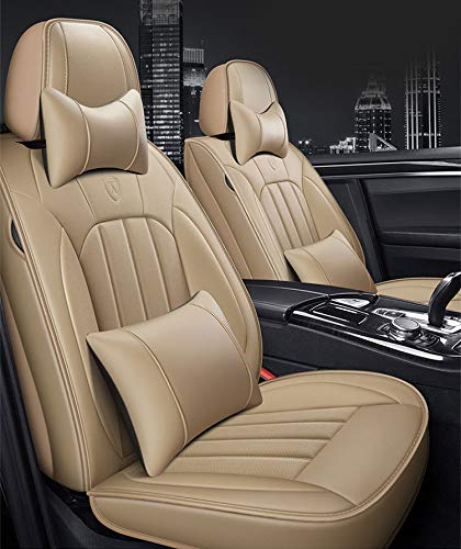 Premium Luxury Leather Car Seat Covers Set - Adjustable Non-Slip Design with Airbag Compatibility (Beige) | Perfect for SUVs, Sedans & Trucks | Enhances Comfort & Protects Seats