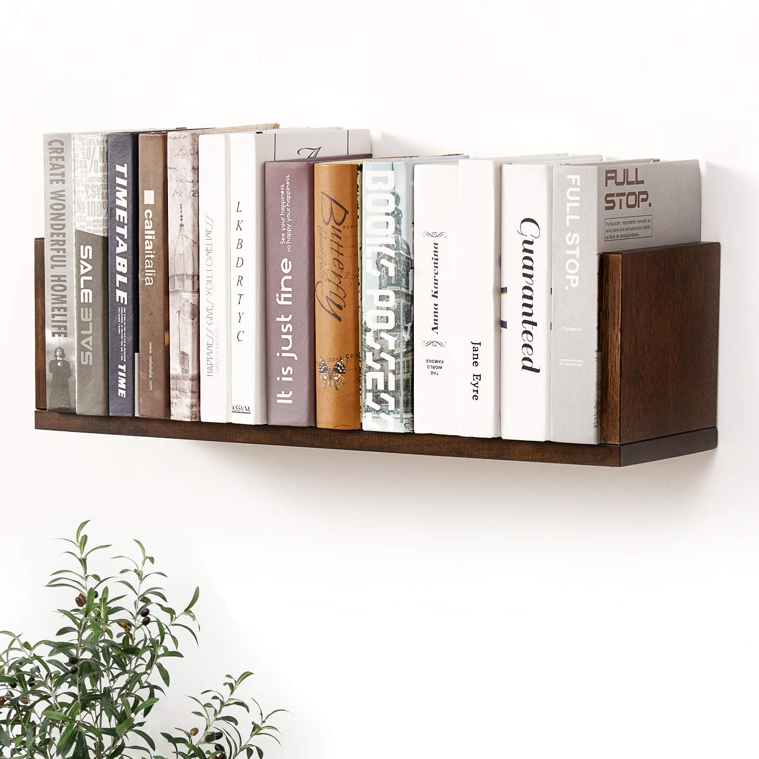 HOMWOO Floating Bookshelf - Natural Solid Wood U-Shaped Wall Shelf for Living Room, Bedroom, Office - FAS Grade Walnut Wood - Space Saving Storage Solution for Books, Decor & Organizing Small Spaces