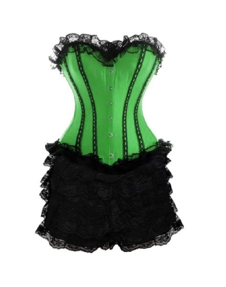 Gothic Black Lace Green Satin Tutu Skirt with Overbust Corset - Halloween Costume for Women, Cosplay, Burlesque, Gothic Fashion & Themed Parties