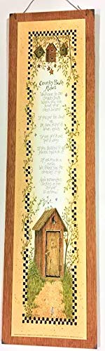 Country Bath Outhouse Rules Wooden Sign - Rustic Bathroom Wall Decor for Farmhouse Style