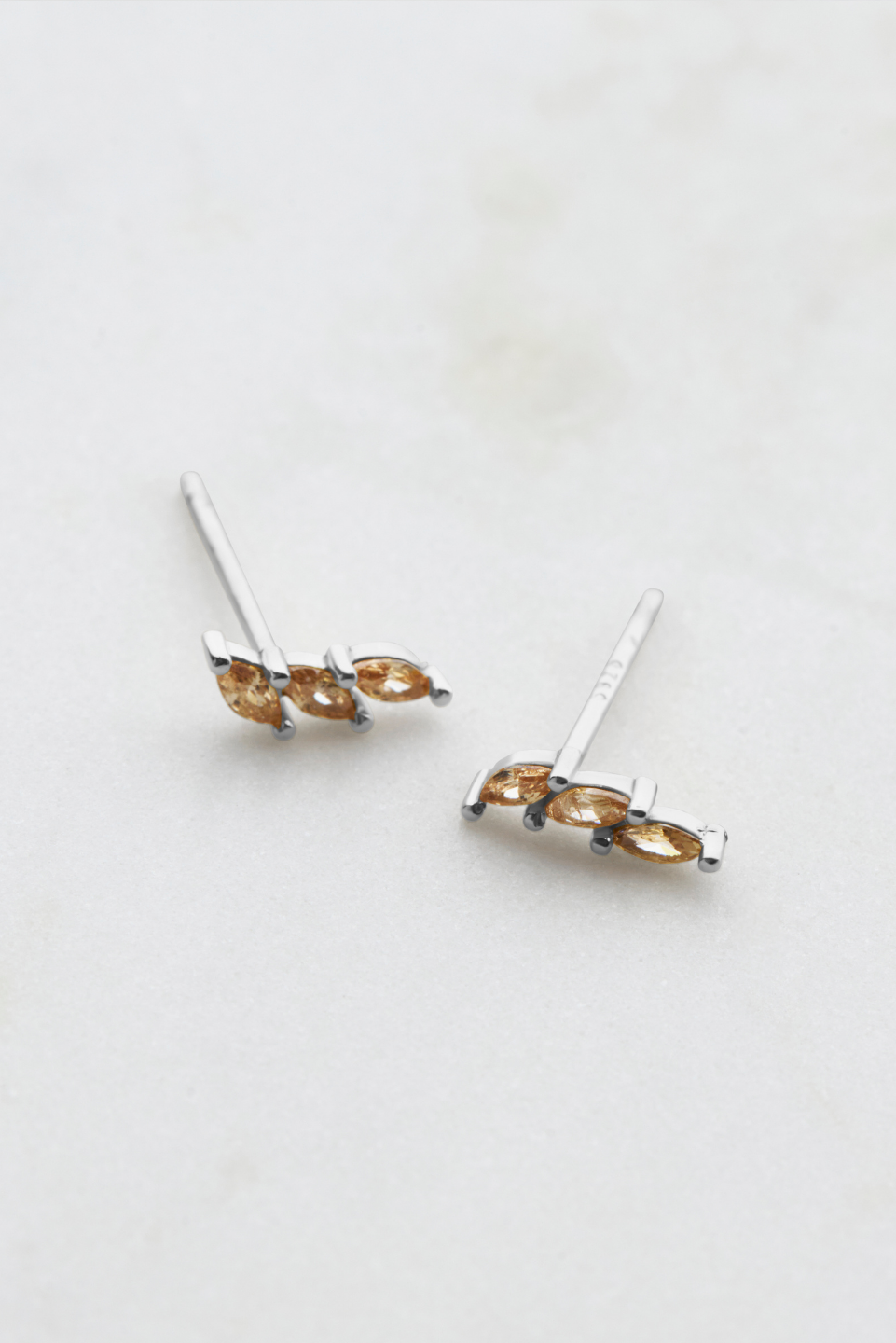 925 Sterling Silver Peach Triple Crystal Stud Earrings - Elegant & Dainty Jewelry for Women, Perfect for Parties, Weddings & Everyday Wear