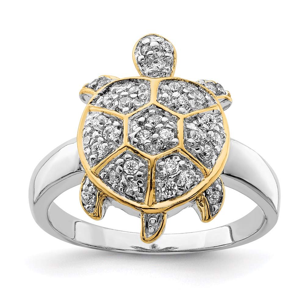 925 Sterling Silver Cubic Zirconia Turtle Ring with Gold Plating - Elegant Jewelry Gift for Women - Perfect for Birthdays, Anniversaries & Everyday Wear