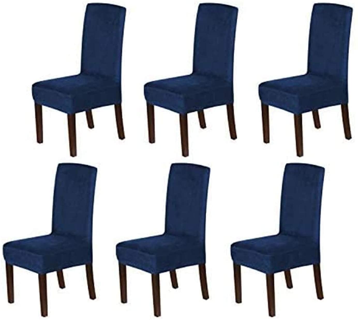 Velvet Dining Chair Covers - Stretch Slipcovers for Parson Chairs (Set of 6, Navy) - Washable & Durable for Home Dining