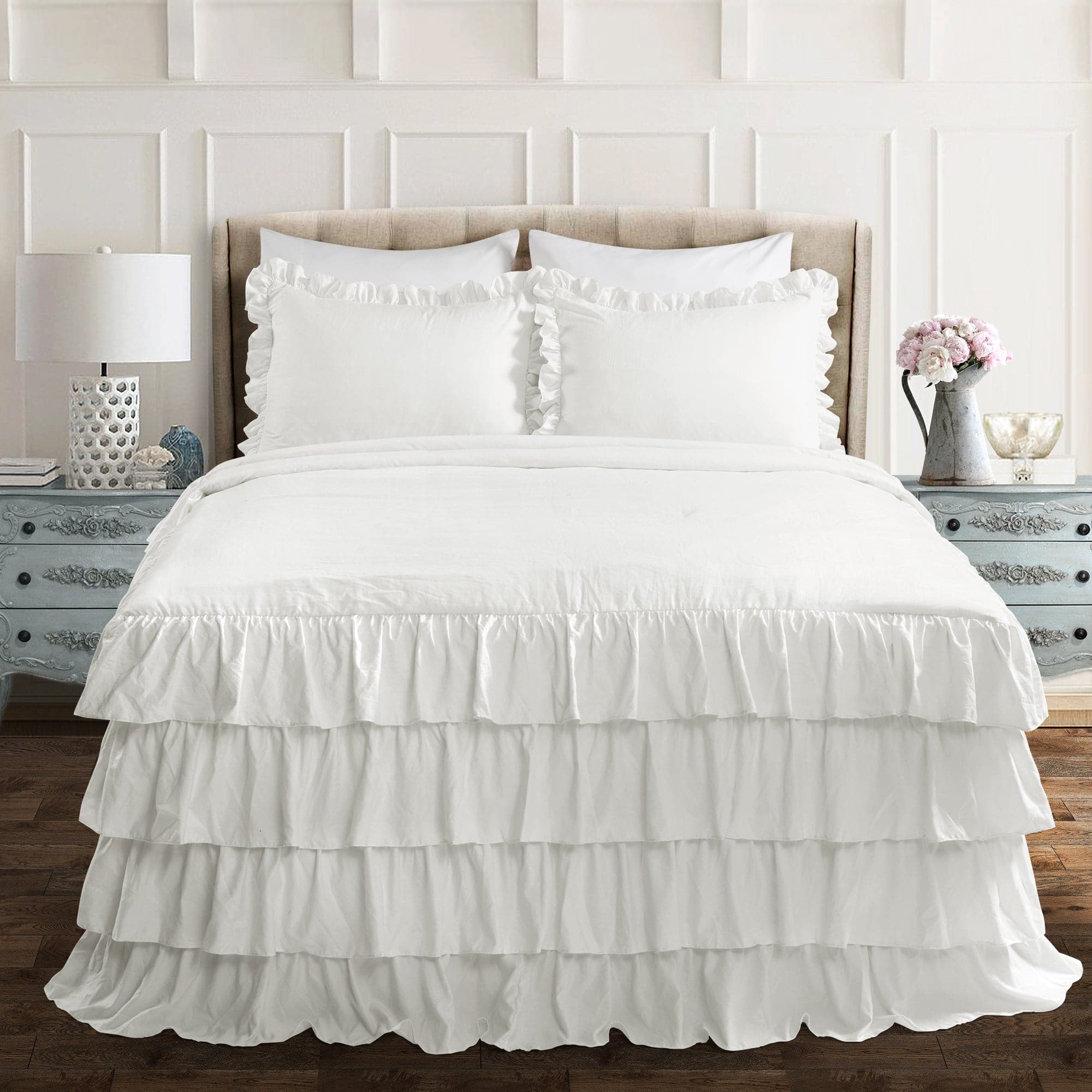Allison Ruffle Skirt Bedspread Set - Elegant Floral Printed Queen Size Bedding with Ruffled Skirt | Perfect for Master Bedroom, Guest Room & Vacation Home Decor
