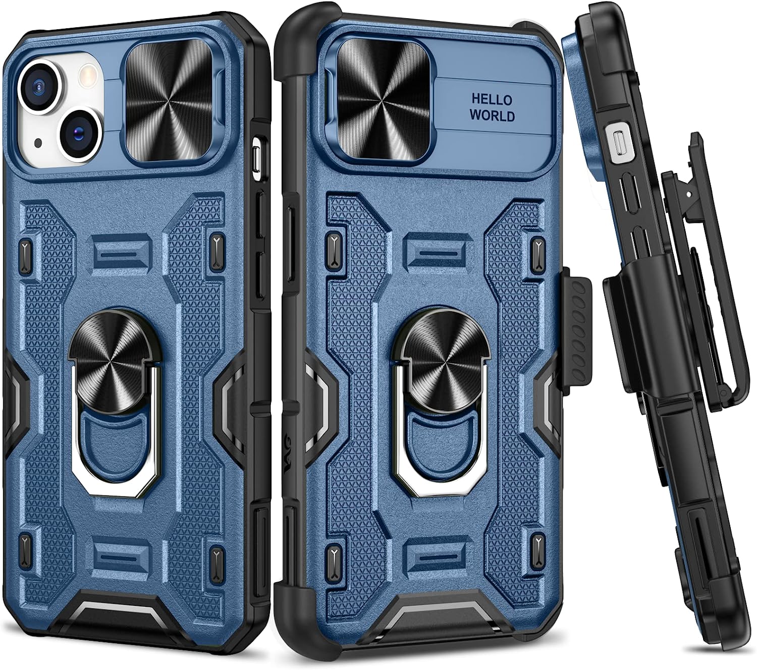 iPhone 14 Plus 5G Case with Slide Camera Cover, Magnetic Ring Kickstand & Heavy Duty Protection - Shockproof Armor Phone Cover for Work, Travel & Outdoor Activities (Black)