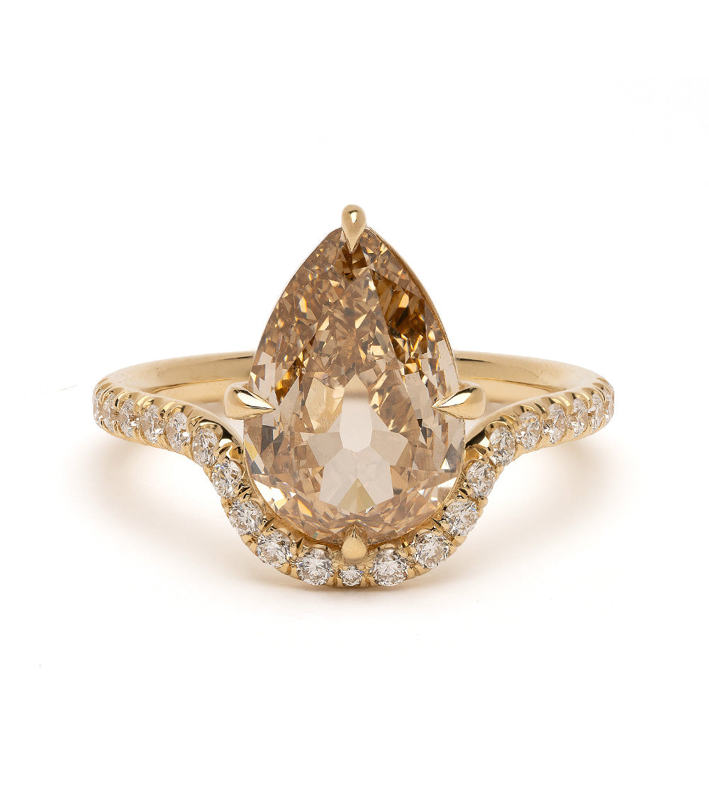 Exquisite Demi Pear Champagne Diamond Engagement Ring - Vintage Inspired Wedding Band for Women - Perfect for Proposals, Anniversaries & Special Occasions
