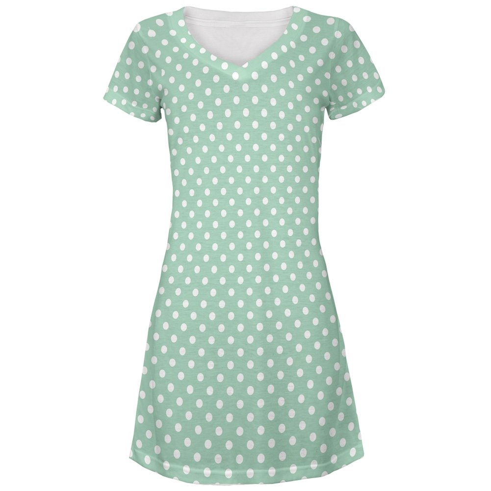 Stylish Green and White Polkadot Juniors Cover-Up Beach Dress - Perfect for Poolside, Vacation & Summer Outfits