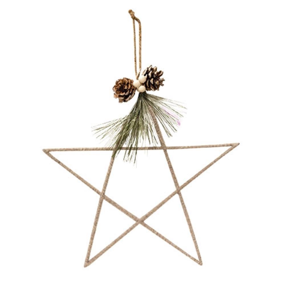 Handmade Jute and Pine Star Ornaments - Natural Christmas Tree Decorations for Holiday Home Decor, Perfect for Xmas Tree Topper or Fireplace Mantel Display