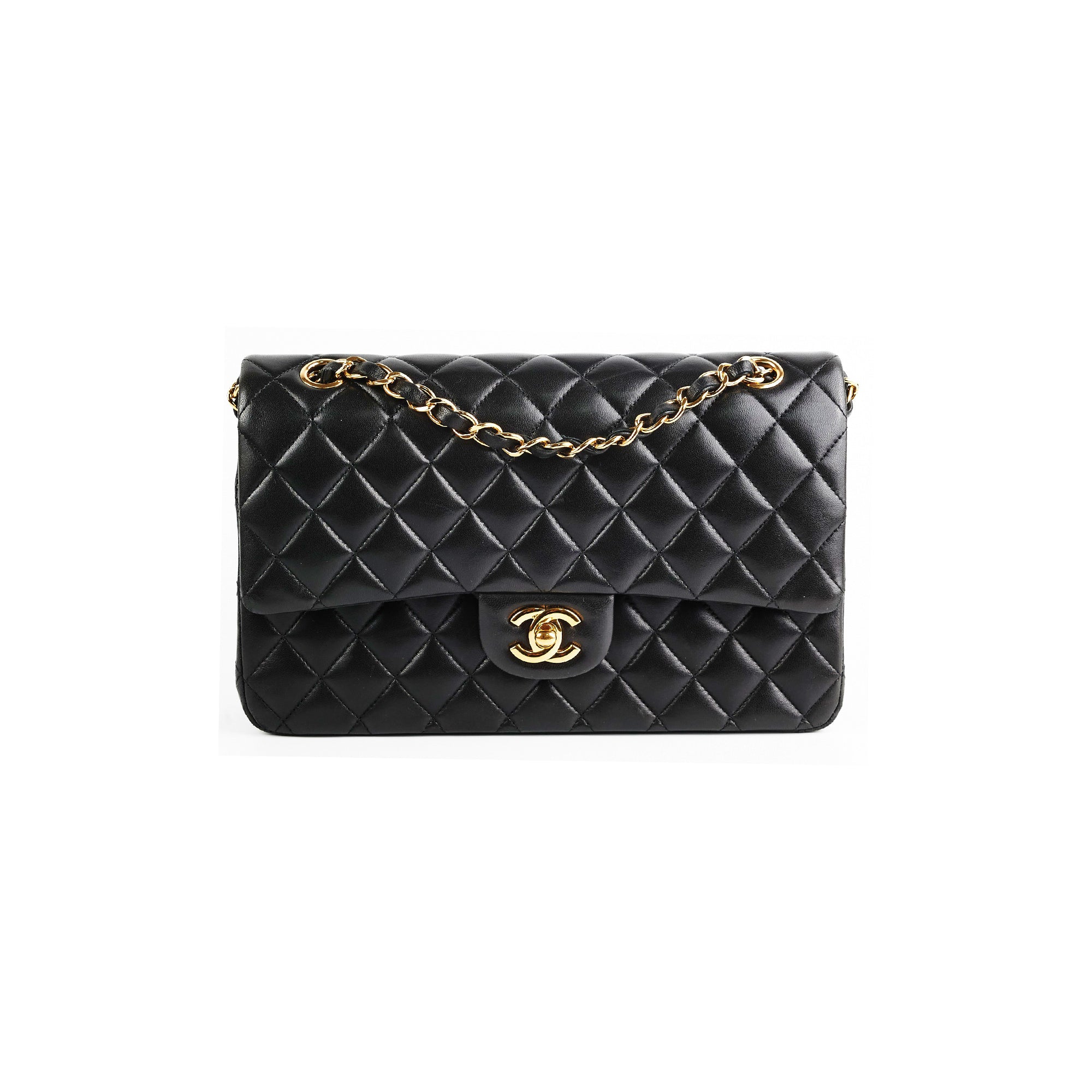 Chanel Medium/Large Classic Double Flap Lambskin Black Handbag - Luxury Designer Shoulder Bag for Women | Perfect for Work, Evening Events & Special Occasions
