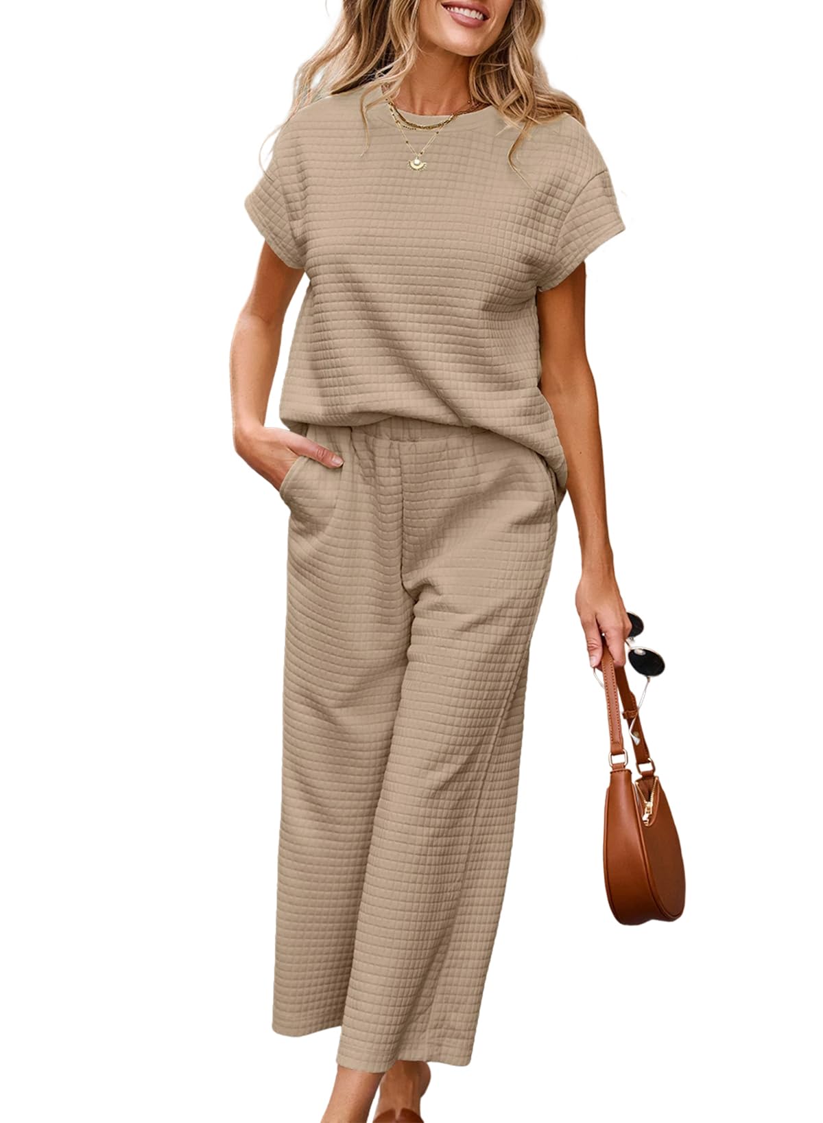 SHEWIN Women's Two Piece Spring Outfits - Casual Pullover Sweatshirt & Wide Leg Sweatpants Lounge Set | Comfortable Loungewear for Home, Travel & Yoga