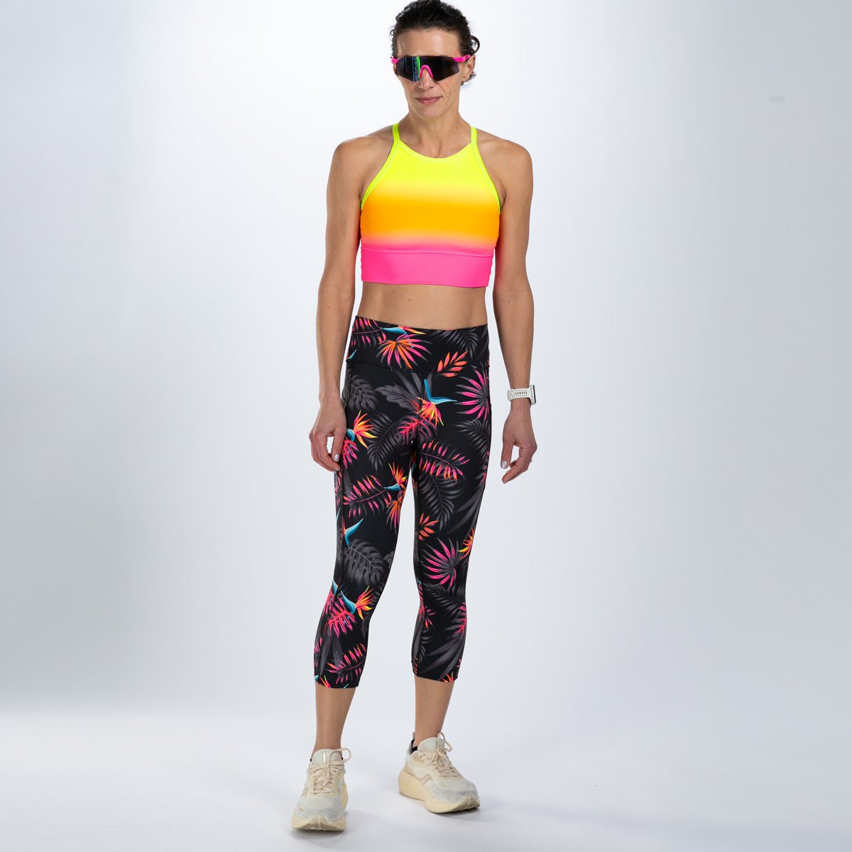 Women's High Rise Capri Leggings - Limited Edition Tropical Print for Yoga, Running & Workouts - Comfortable & Stylish Activewear