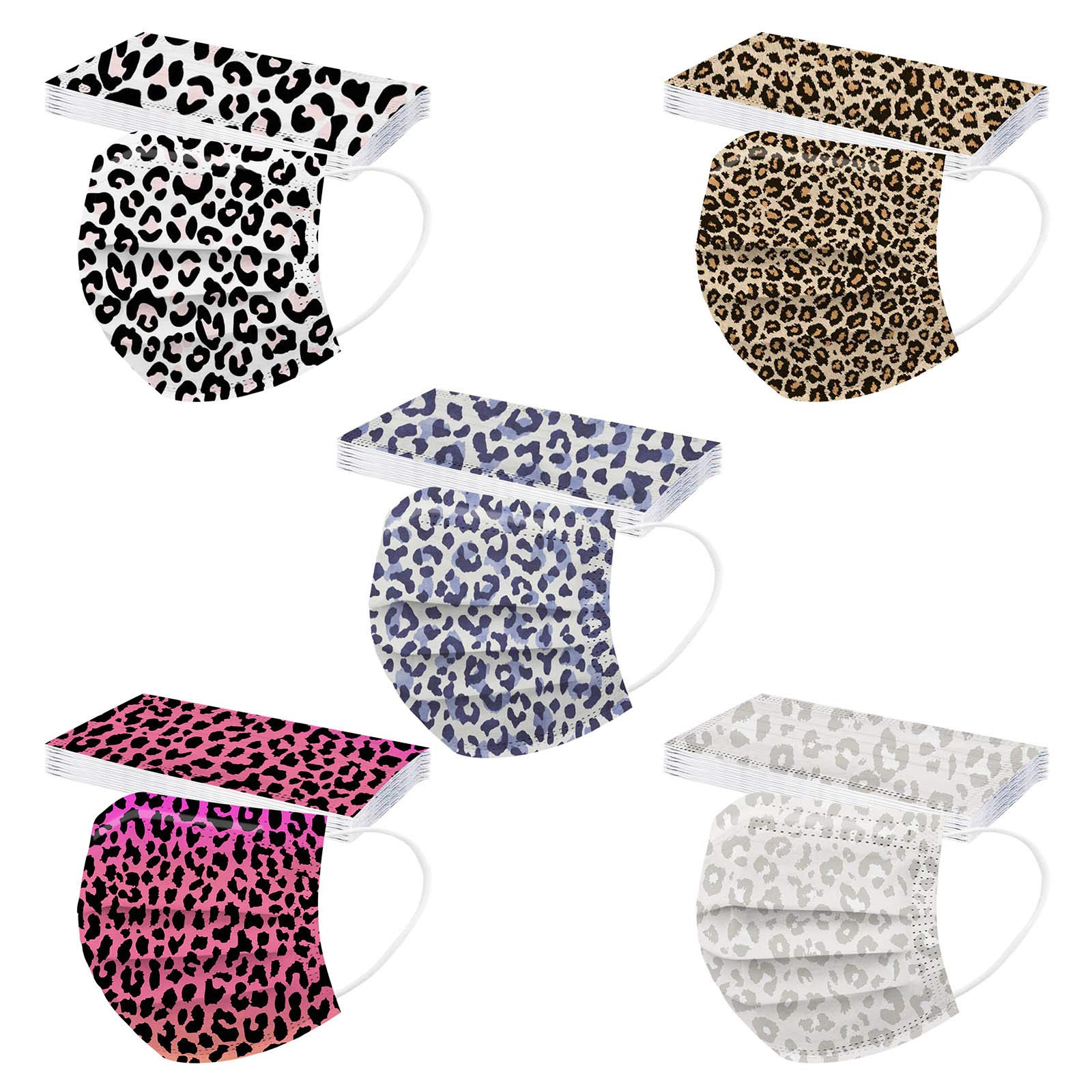 Cookinty 50pcs Leopard Print Disposable Face Masks for Adults - 3-Ply Breathable, Adjustable Earloop, Funny Holiday Face Coverings - Perfect for Halloween, Christmas Parties & Costume Events