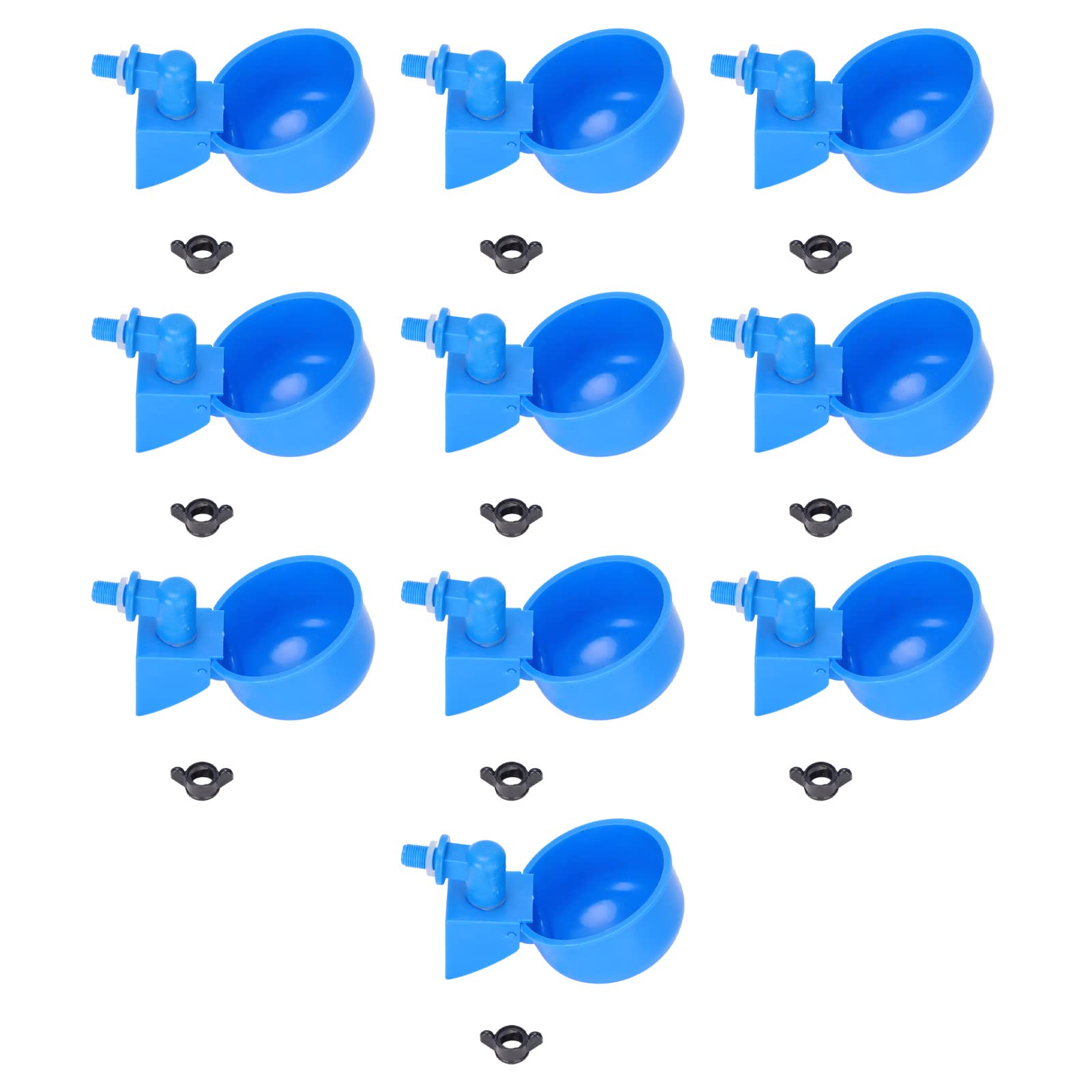10PCS Automatic Poultry Waterer Cups - Chicken Water Feeder Kit with Nuts for Ducks, Geese, Pigeons & Quails - Durable Blue Poultry Drinking System for Backyard Coops & Small Farms