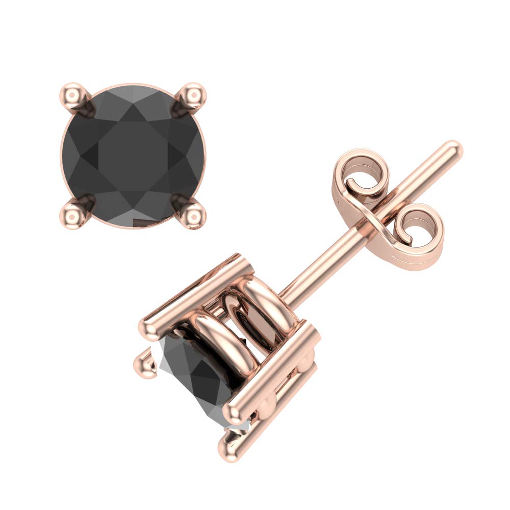 14K Gold Black Diamond Stud Earrings for Women - 4mm 2/3 Carat Total Weight, Gift Box with Authenticity Card - Perfect for Anniversary, Birthday & Valentine's Day Gifts
