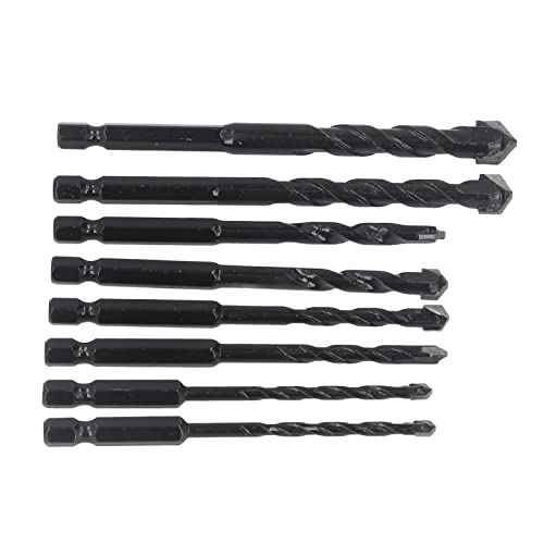 8Pcs Masonry Drill Bit Set - Cemented Carbide Hex Shank (6.35mm) for Tile, Concrete & Brick - Heavy Duty Black Drill Bits Kit for DIY & Professional Construction Projects