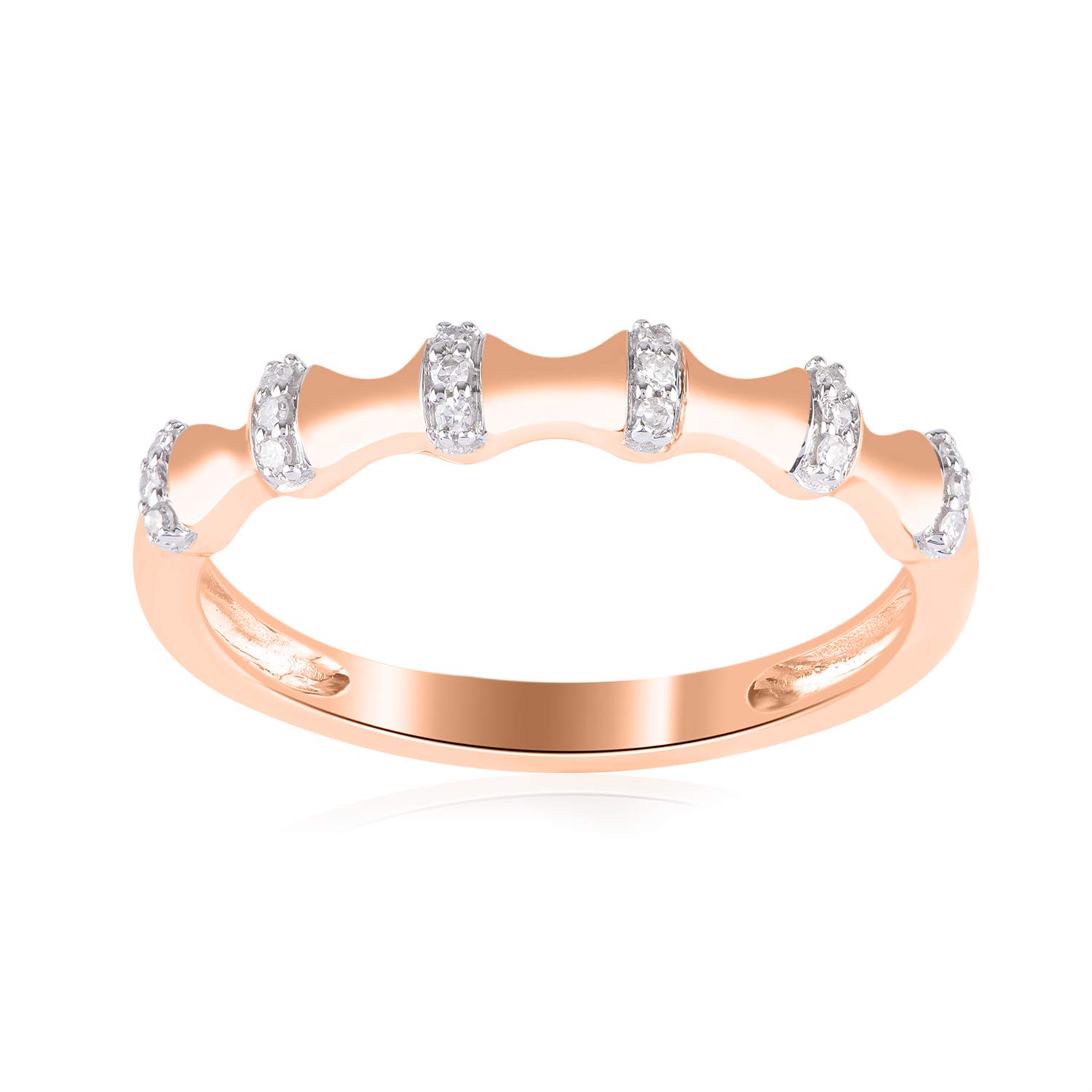 1/20 Carat (CTW) Natural Diamond 10K Rose/Yellow/White Gold Bamboo Eternity Stackable Ring for Women - H-I Color, I2 Clarity - Anniversary, Birthday, Wedding Gift for Her - Perfect for Stacking, Everyday Wear & Special Occasions