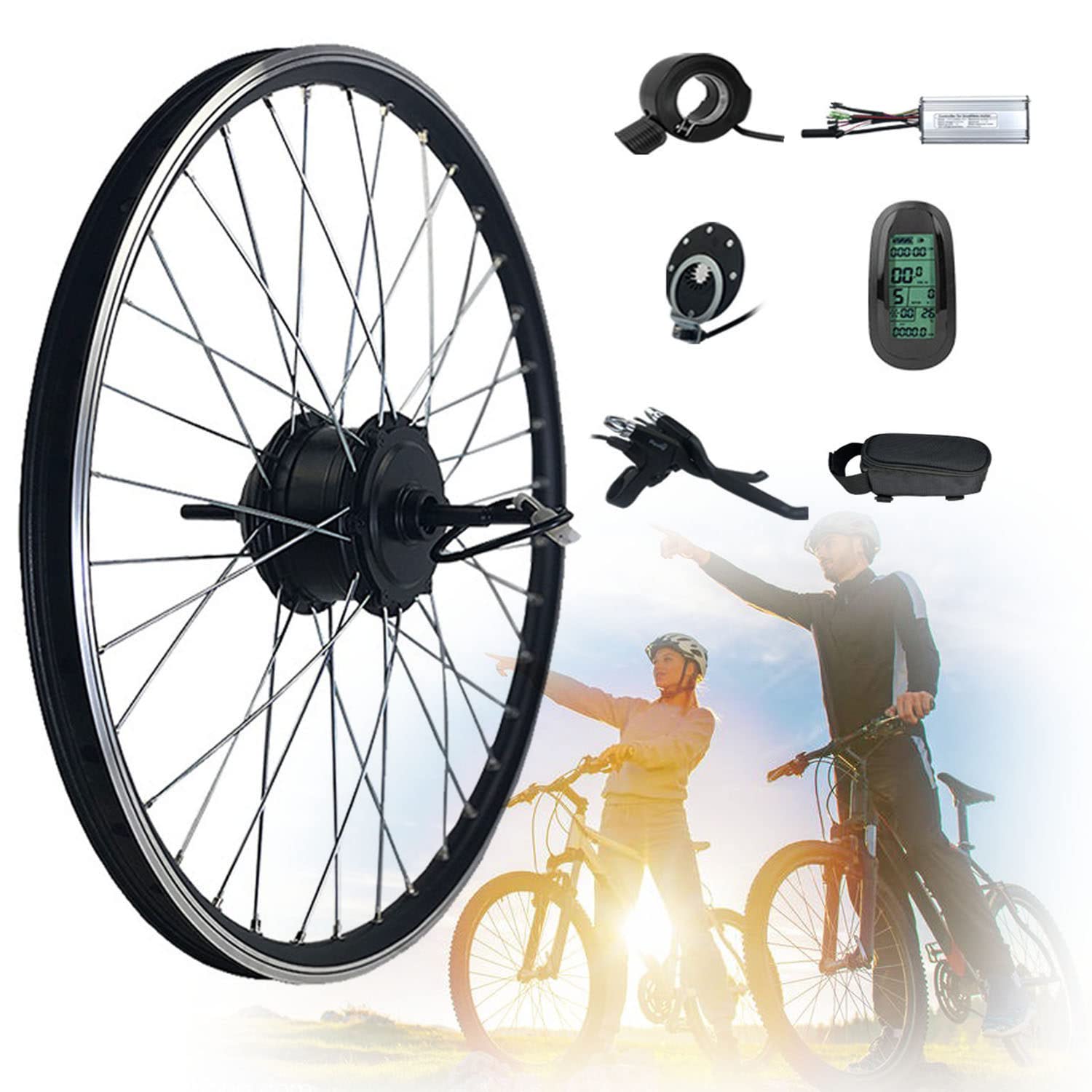 36V/48V 250W-500W Electric Bike Conversion Kit with LCD6 Display - Rear Wheel E-Bike Motor Kit for 20