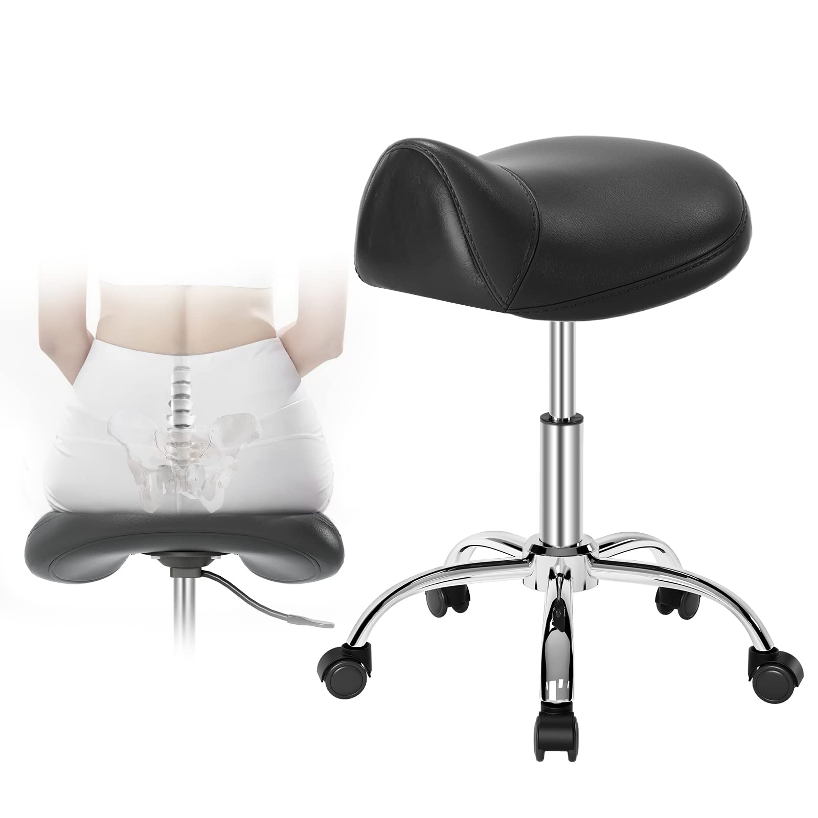 **Minewill Ergonomic Adjustable Saddle Stool with Wheels - Heavy-Duty Rolling Chair for Dentists, Massage Therapists & Tattoo Artists - Perfect for Clinics, Salons & Studios**
