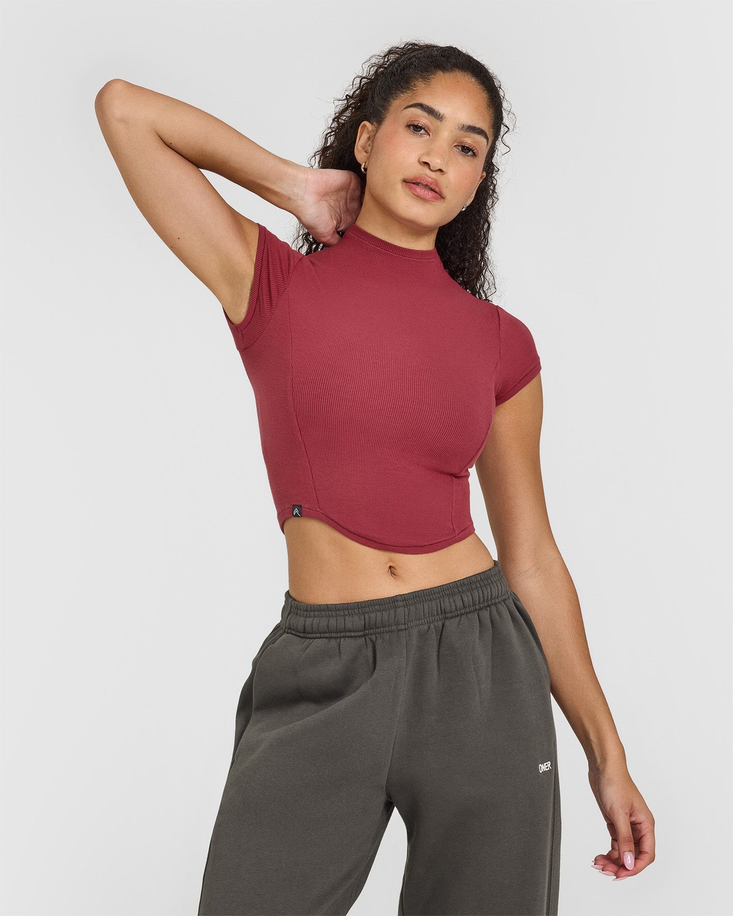 Mellow™ Rib Mid Mock Neck T-Shirt for Women - Soft Stretch Comfort Fit in Burnt Cherry | Casual Wear, Layering, Everyday Outfits