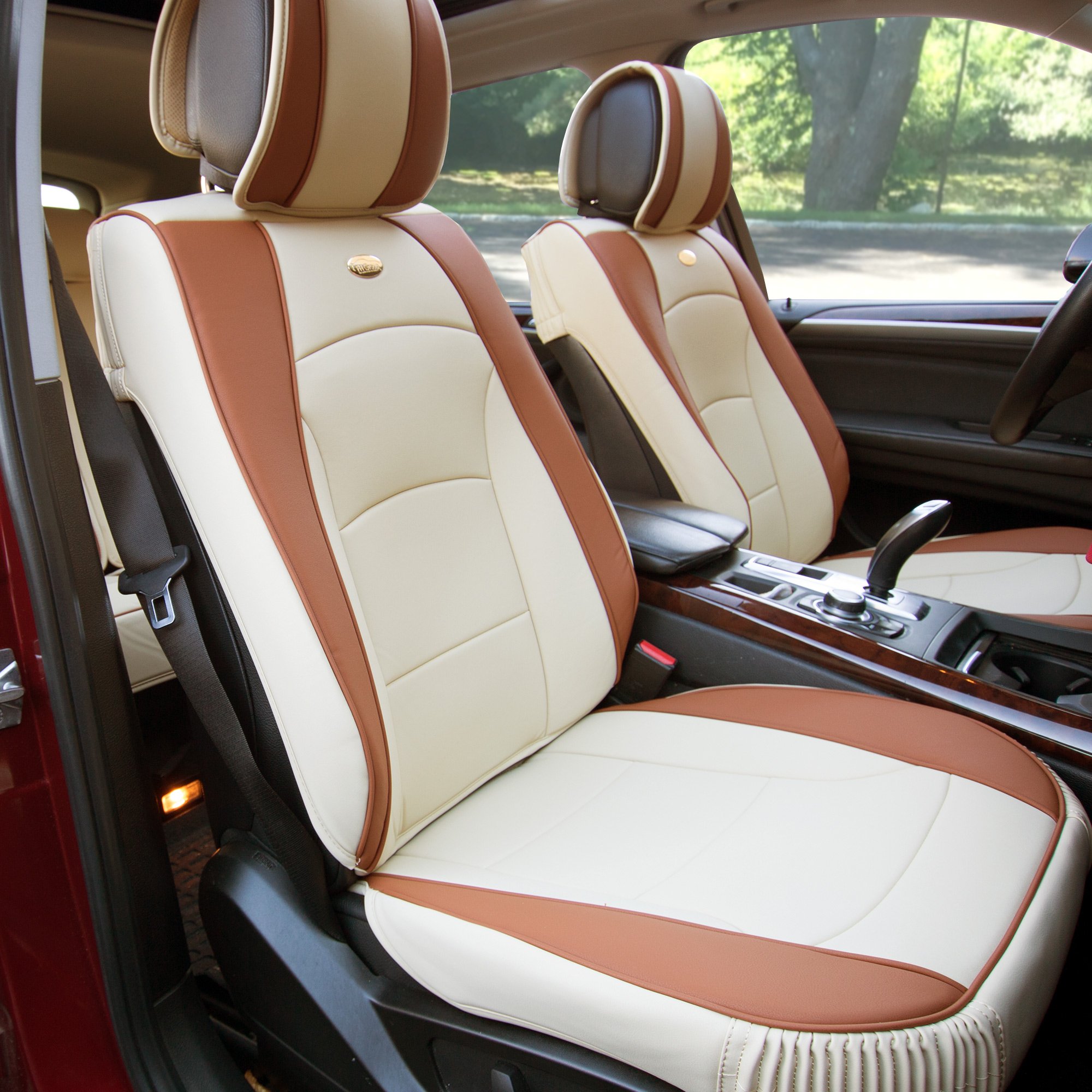 TLH Ultra Comfort Leatherette Seat Cushions - Universal Fit Waterproof Car Seat Protectors for Cars, Trucks & SUVs (Beige Tan) - Premium Automotive Interior Accessories for Long Drives & Commuting