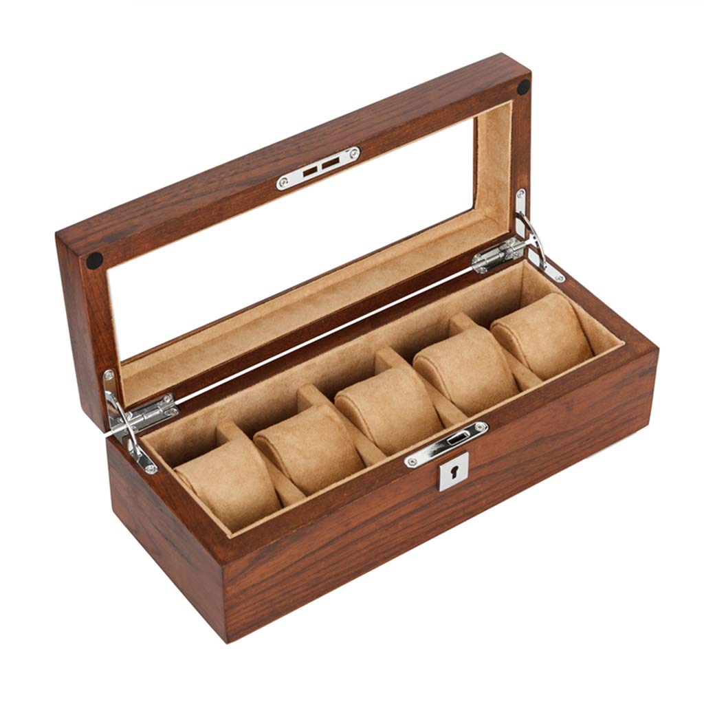 Luxury 5-Slot Watch Box Organizer with Removable Cushions & Glass Top - Jewelry Display Storage Case for Men & Women - Perfect for Watch Collections, Bracelet Organization & Gift Presentation