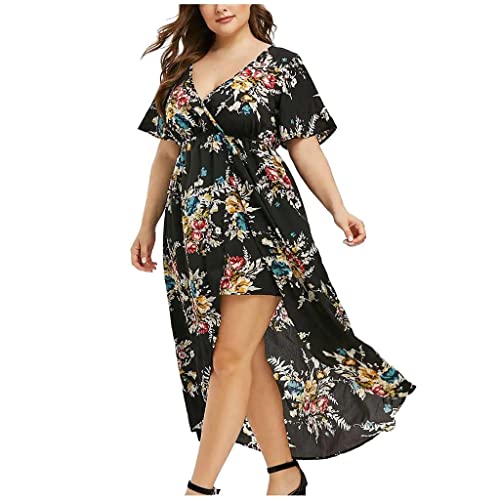 Plus Size Floral Chiffon Midi Dress - Women's Casual Hanky Hem Sundress for Beach, Cocktail Party & Summer Outings | Comfortable & Stylish
