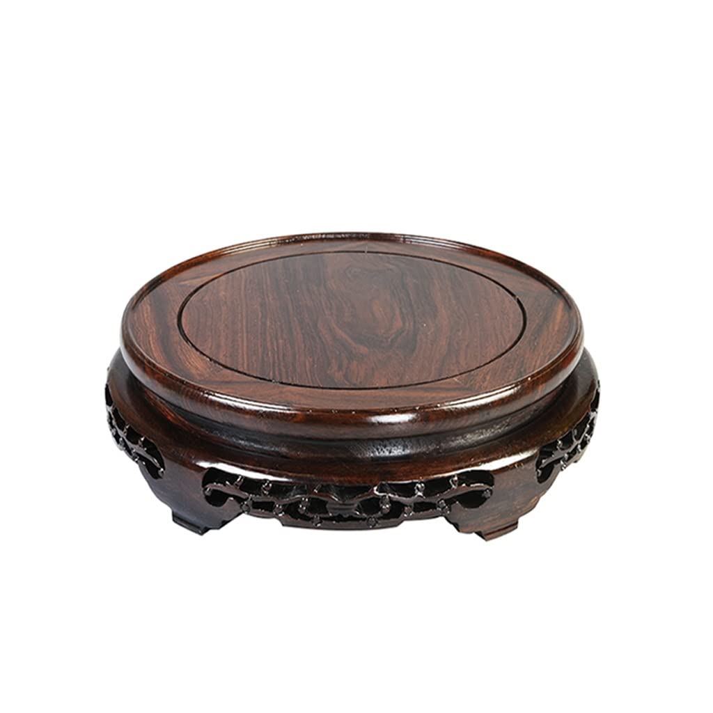 Handcrafted Wooden Round Base Vase Stand - Oriental Display Stand for Lamps, Teapots & Plants - Non-Rotatable Stable Home Decor (Brown, Size XS) | Perfect for Boho Home Decor, Tea Ceremonies & Shelf Displays