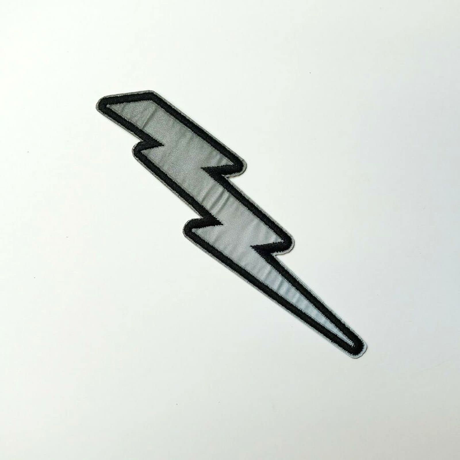 Reflective Lightning Bolt Silver Biker Patch - Iron-On & Sew-On Embroidered Applique for Jackets, Hats, Backpacks - DIY Clothing Repair & Craft Patches - Perfect for Motorcycle Gear, Denim Vests & Punk Fashion Accessories