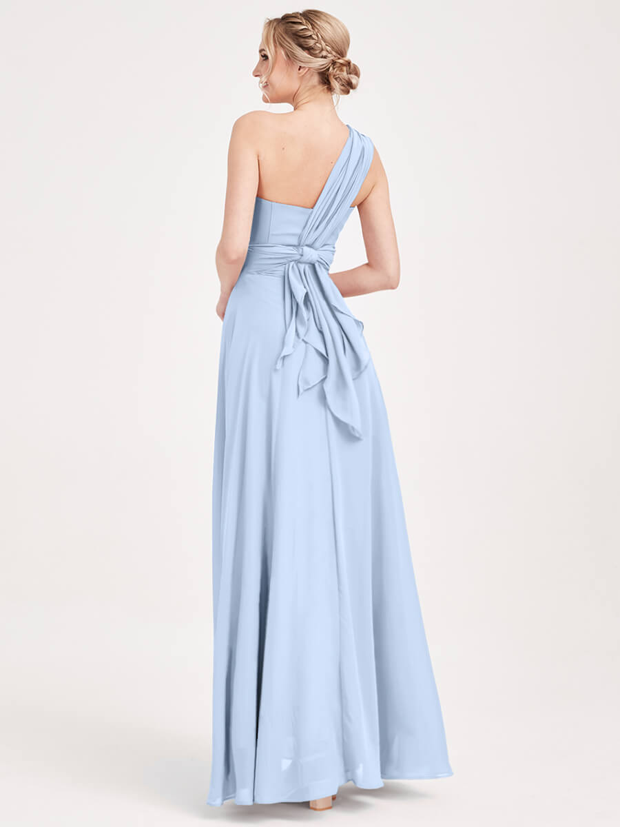 Convertible Chiffon Bridesmaid Dress Wrap Cornflower Blue Maxi Gown - Elegant Formal Wedding Guest Dress for Bridal Party, Evening Gala & Special Occasions