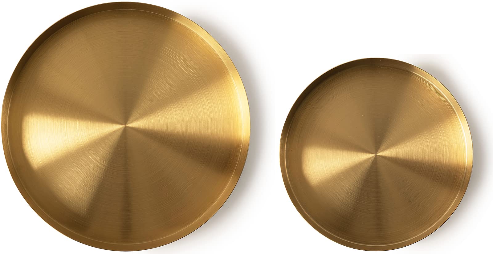 Set of 2 Round Gold Decorative Trays & Storage Organizers - Polished Finish, Medium (7.8