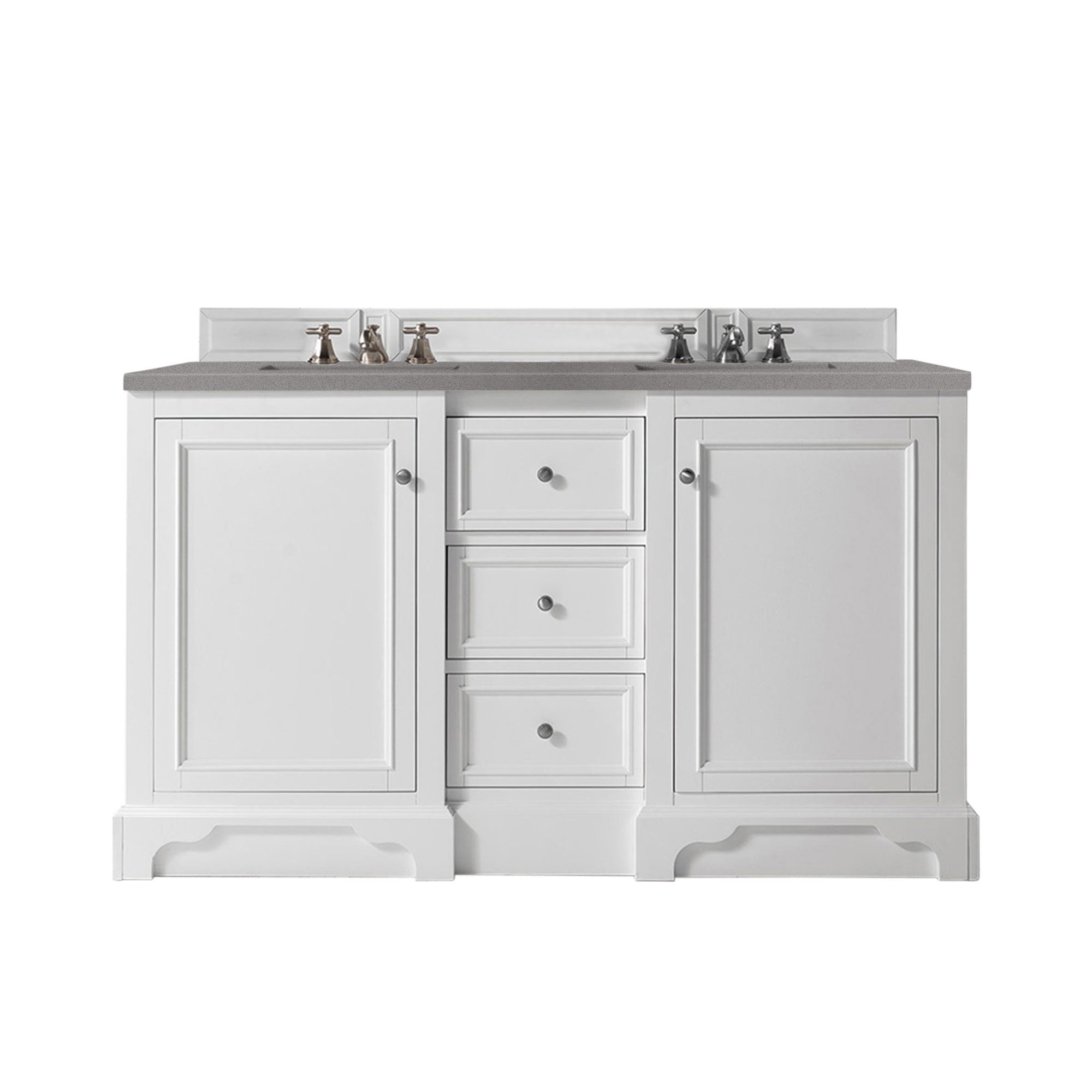De Soto 60-Inch Double Vanity with 3CM Grey Expo Quartz Top in Bright White - Perfect for Modern Bathroom Renovations & Master Suite Upgrades