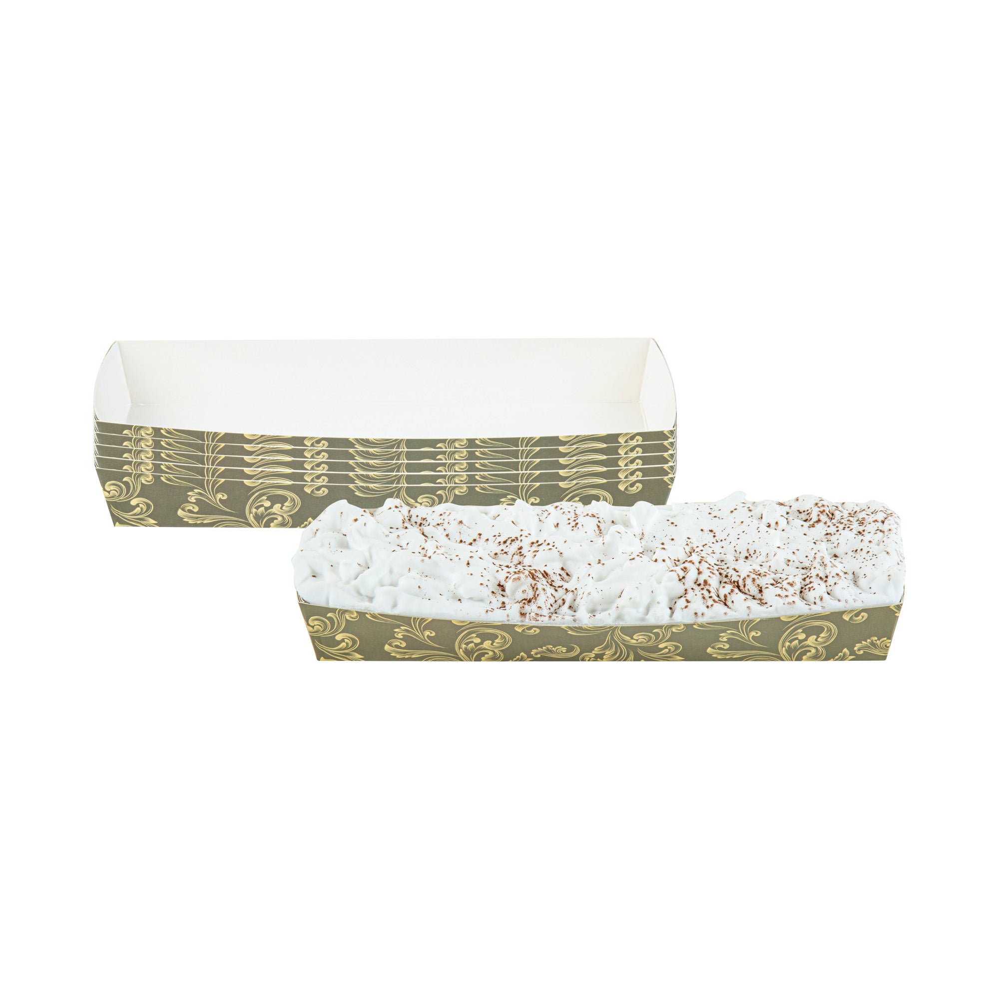 Bake Tek 13 oz Dark Green Vintage Floral Paper Baking Trays - Greaseproof Baking Cups (10.75