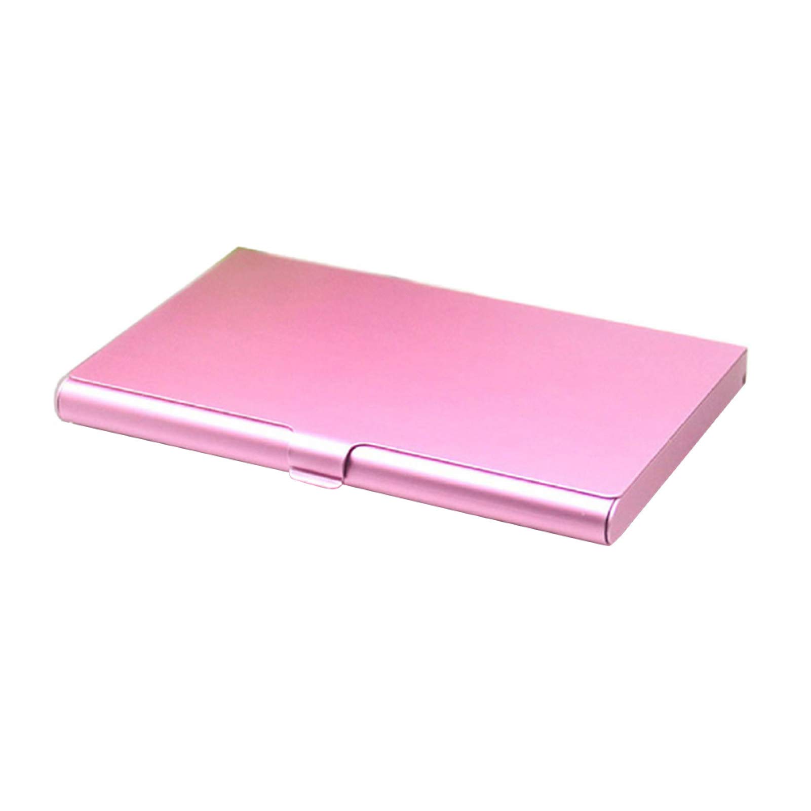 Premium Aluminum Alloy Business Card Holder - Slim Portable Credit/ID Card Case Wallet with Secure Box Cover (Pink) - Perfect for Office, Travel & Everyday Use