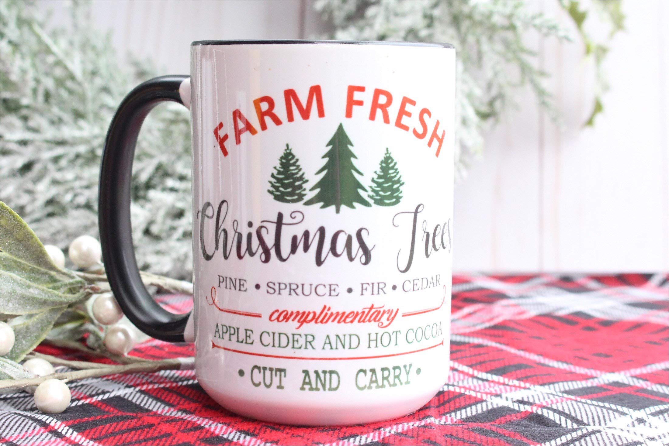 Farmhouse Christmas Coffee Mugs - Ceramic Holiday Coffee Cups with Festive Tree Design - Perfect for Christmas Morning, Cozy Winter Drinks & Farmhouse Decor Gifts