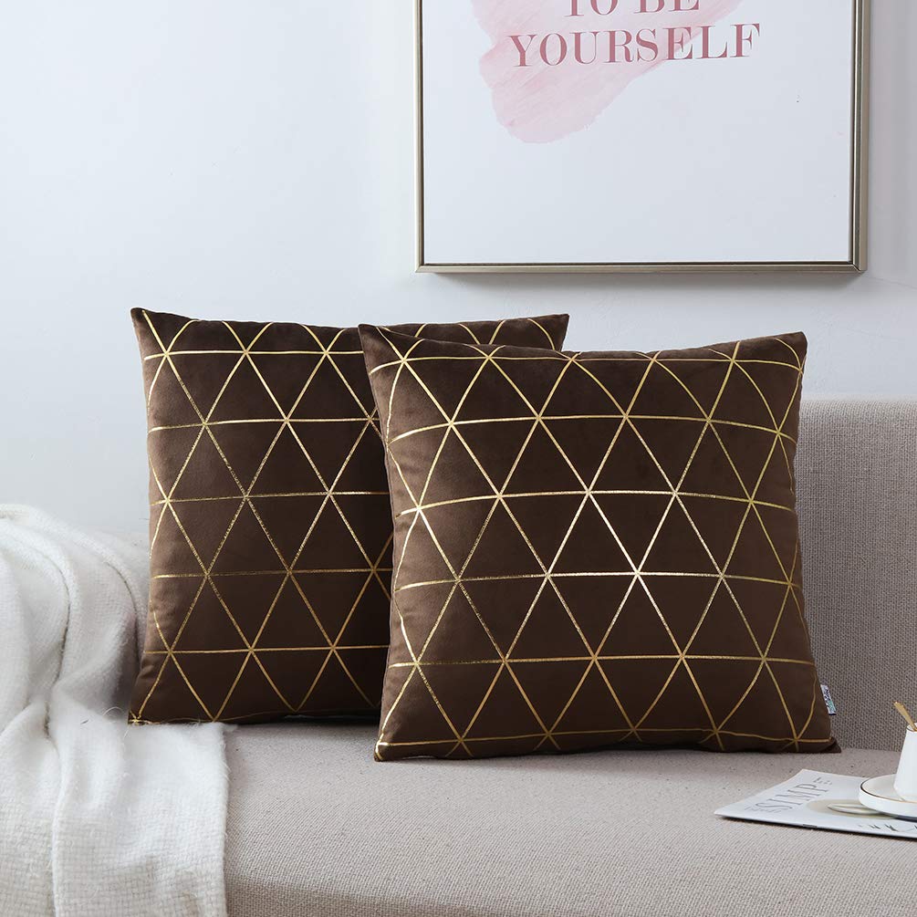 NordECO HOME 2-Pack Square Throw Pillow Covers 18x18 Inches - Soft Decorative Cushion Cases for Sofa, Couch, Bed & Home Decor in Brown | Perfect for Living Room, Bedroom & Dorm Room Styling