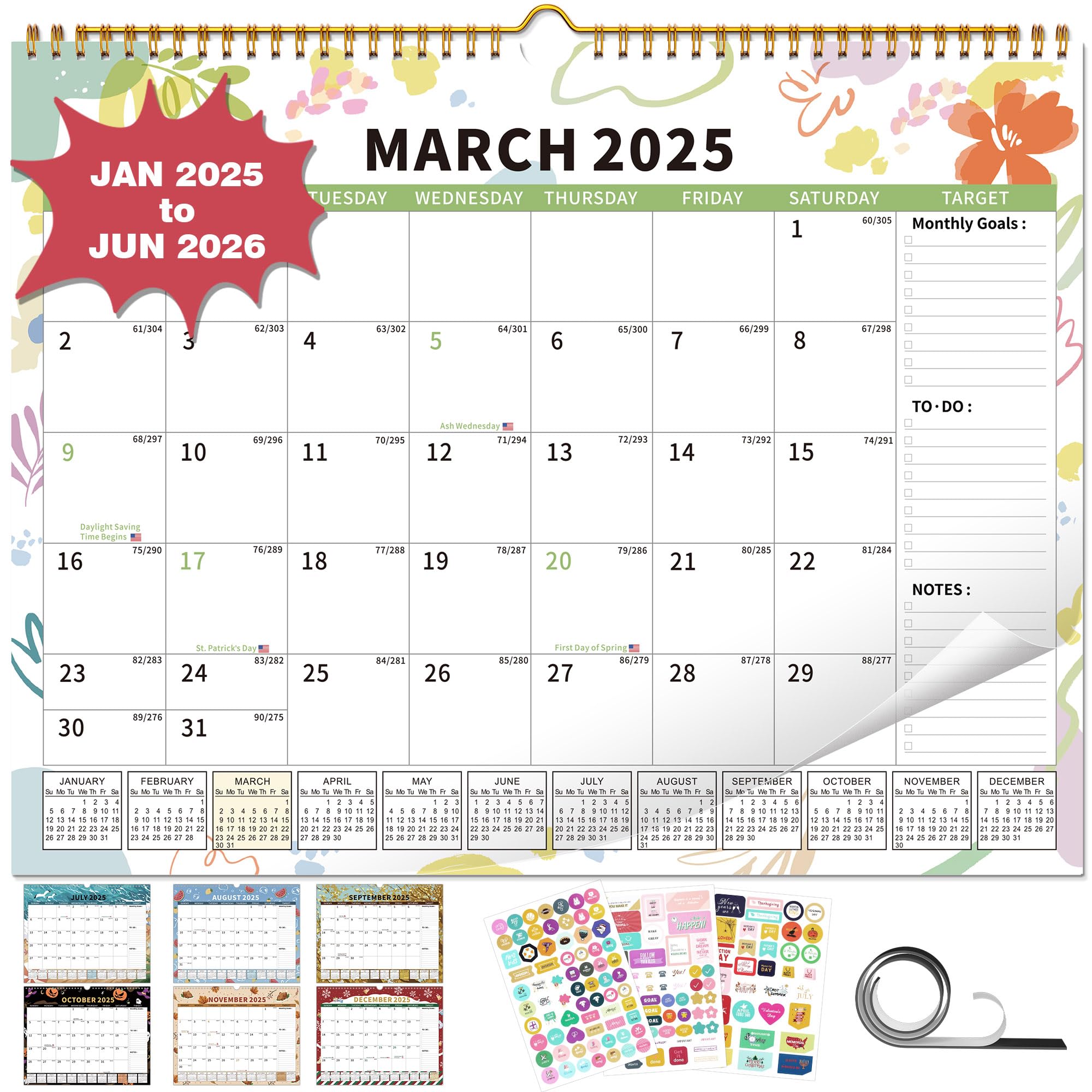 2025-2026 Wall Calendar - 18 Month Spiral Bound Hanging Calendar with Magnetic Back (15