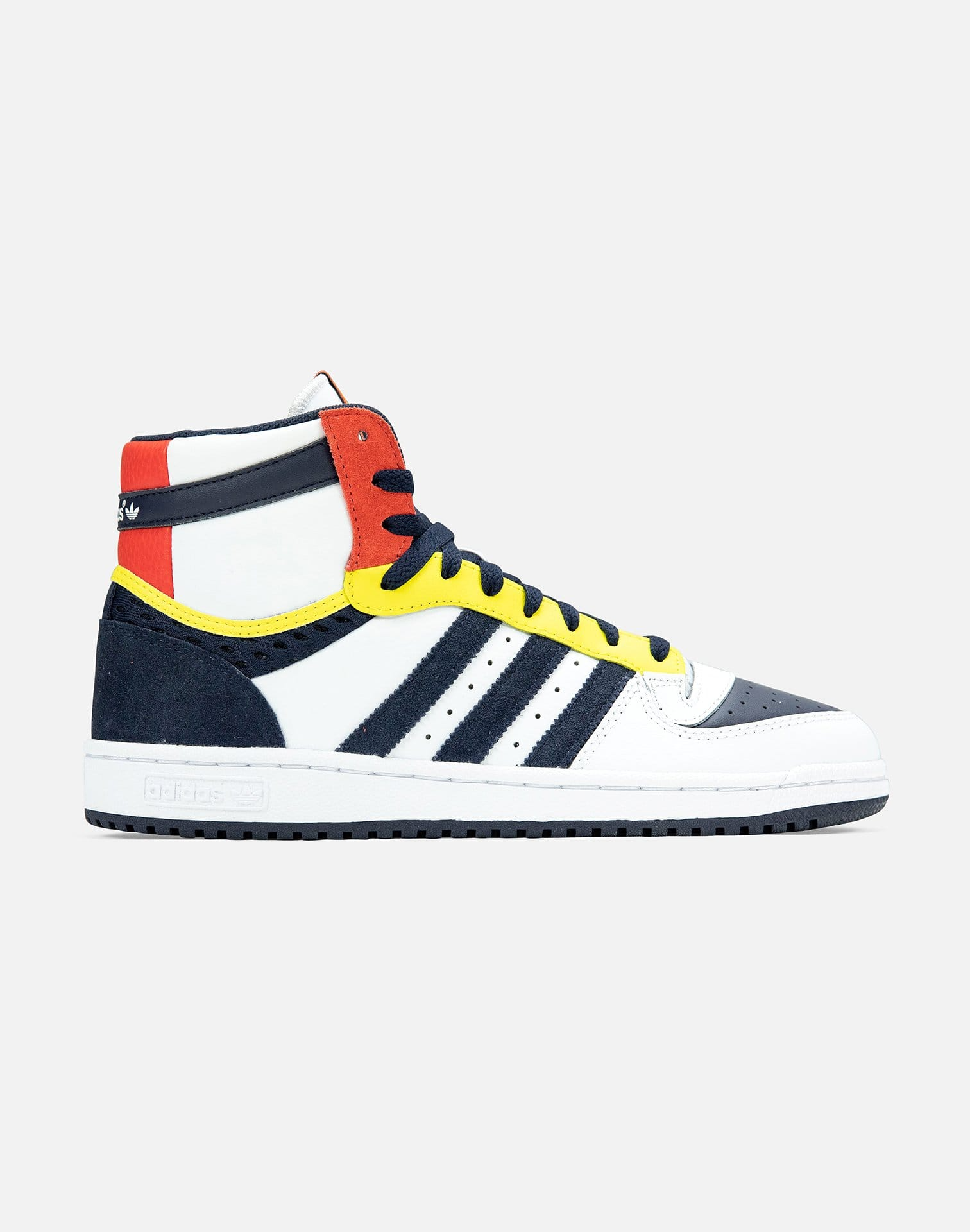Adidas Men's Top Ten RB Hi Basketball Shoes - White, Navy, Red & Yellow - Retro High-Top Sneakers for Streetwear & Casual Outfits