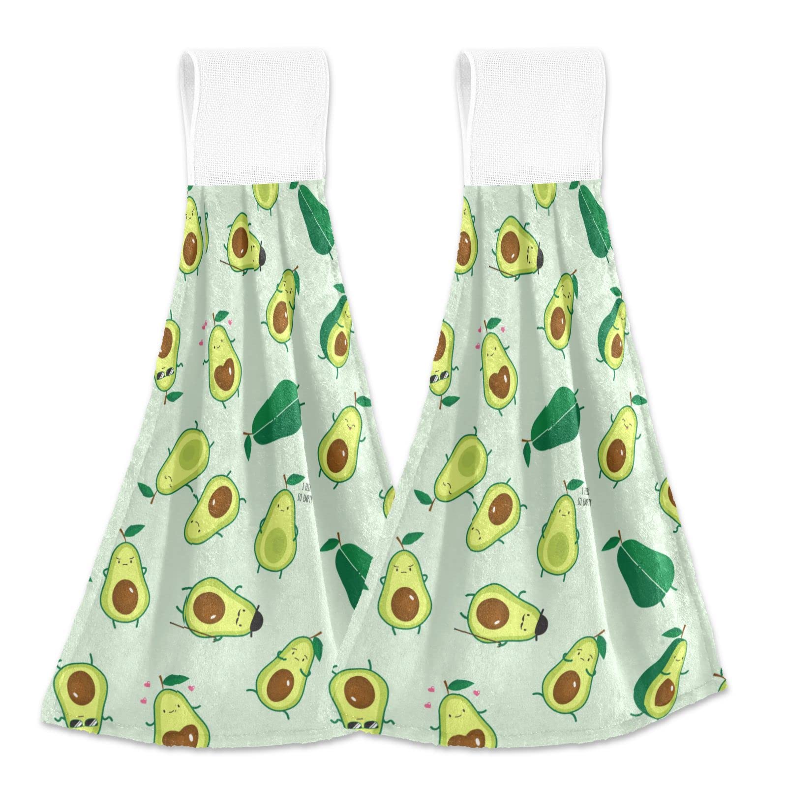 Funny Avocado Kitchen Towels Set of 2 - Green Cartoon Fruit Design, Super Absorbent Dish Cloths with Hanging Loops - Perfect for Kitchen, Bathroom & Housewarming Gifts