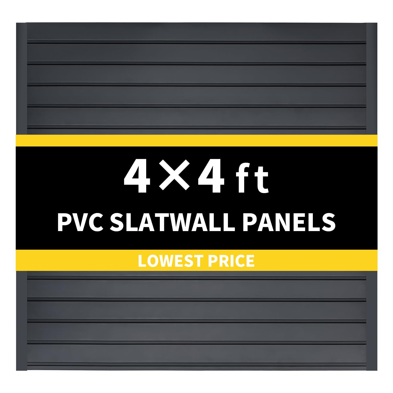 4x4 ft Graphite Slat Wall Paneling - Garage Wall Organizer & Tool Storage System | PVC Slatwall Panels for Garage, Workshop & Home Organization | Wall Mount Storage Solution for Tools, Sports Gear & DIY Supplies