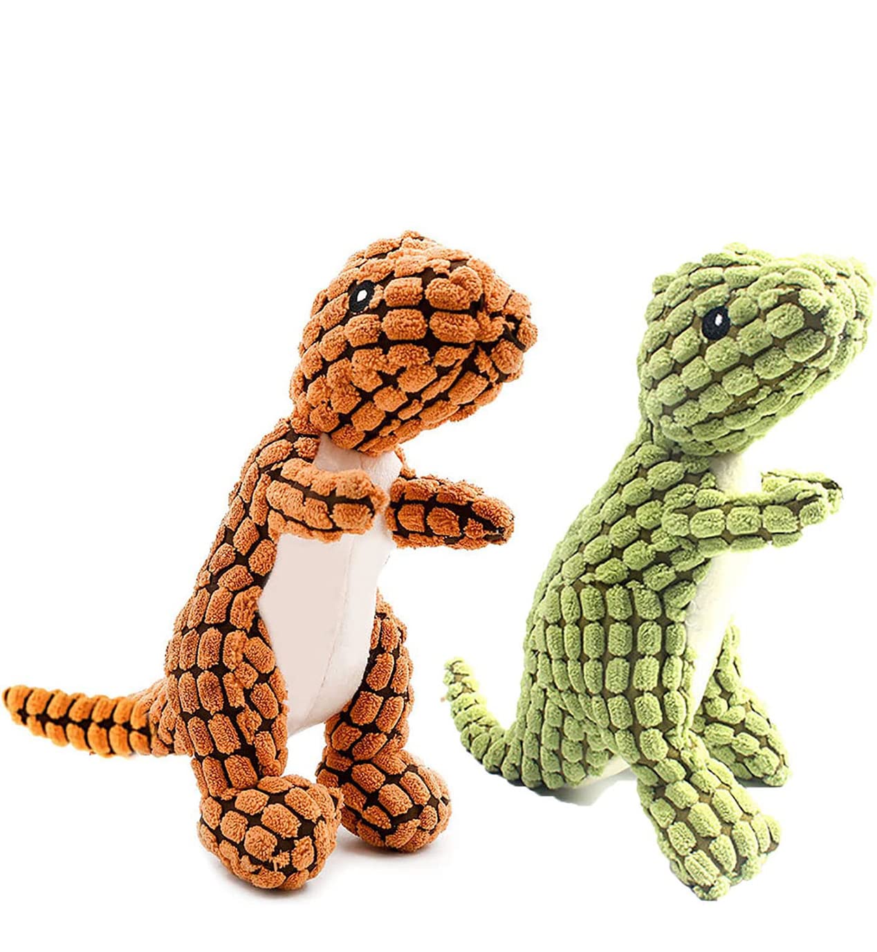 SHWORON Indestructible Dinosaur Dog Toy - Squeaky Plush Chew Toy for Aggressive Chewers, Durable Stuffed Animal for Medium & Large Breed Dogs (Small Size, Green & Orange) - Perfect for Playtime, Training & Teething Relief