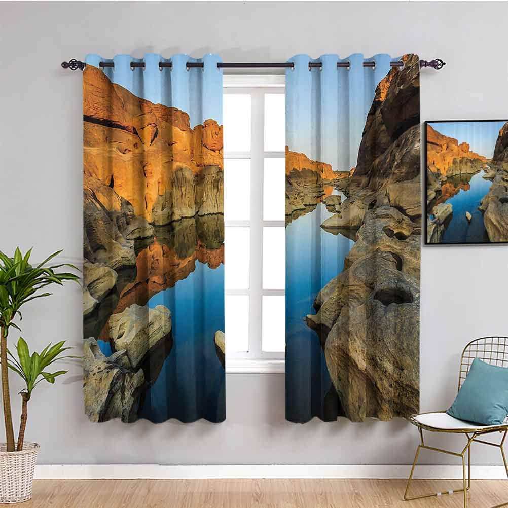 Blackout Curtains for Bedroom - 63x63 Inch Blue & Orange River Canyon Scene Room Darkening Drapes - Perfect for Noise Reduction, Light Blocking & Better Sleep - Home Decor, Nursery, Theater Room