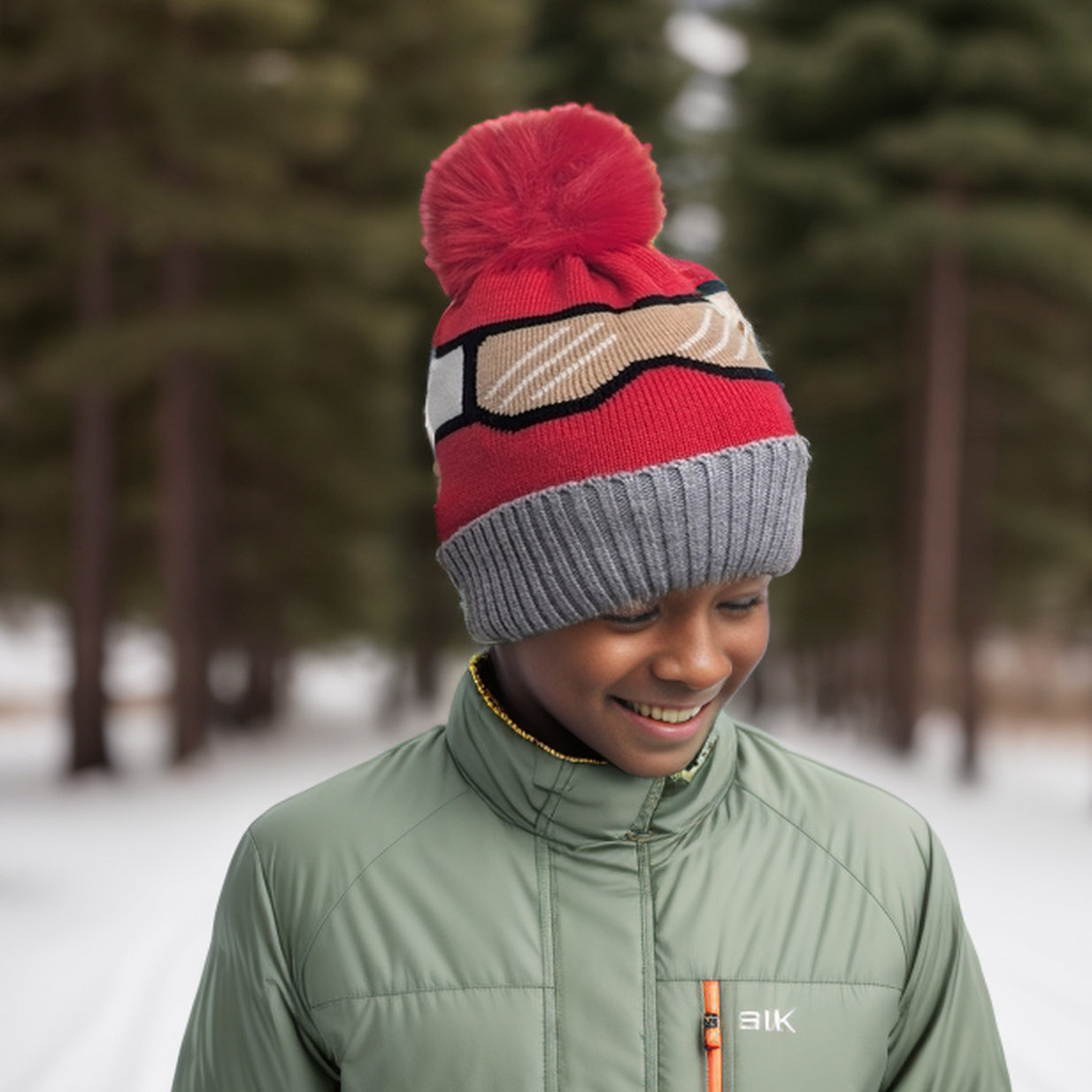 Kids' Bobble Hat - Medium Size, Red - Warm & Stylish Winter Beanie for Boys & Girls - Perfect for Snow Play, Skiing & Outdoor Activities