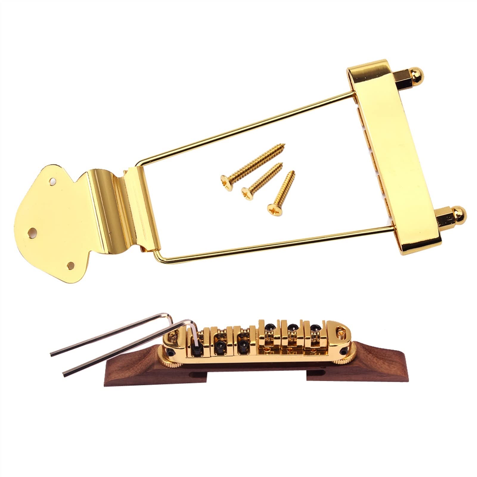 Premium 6-String Archtop Guitar Bridge & Tailpiece Set - Gold Finish | Replacement Parts for MBBHD Guitars | Perfect for Jazz, Blues & Acoustic Performances