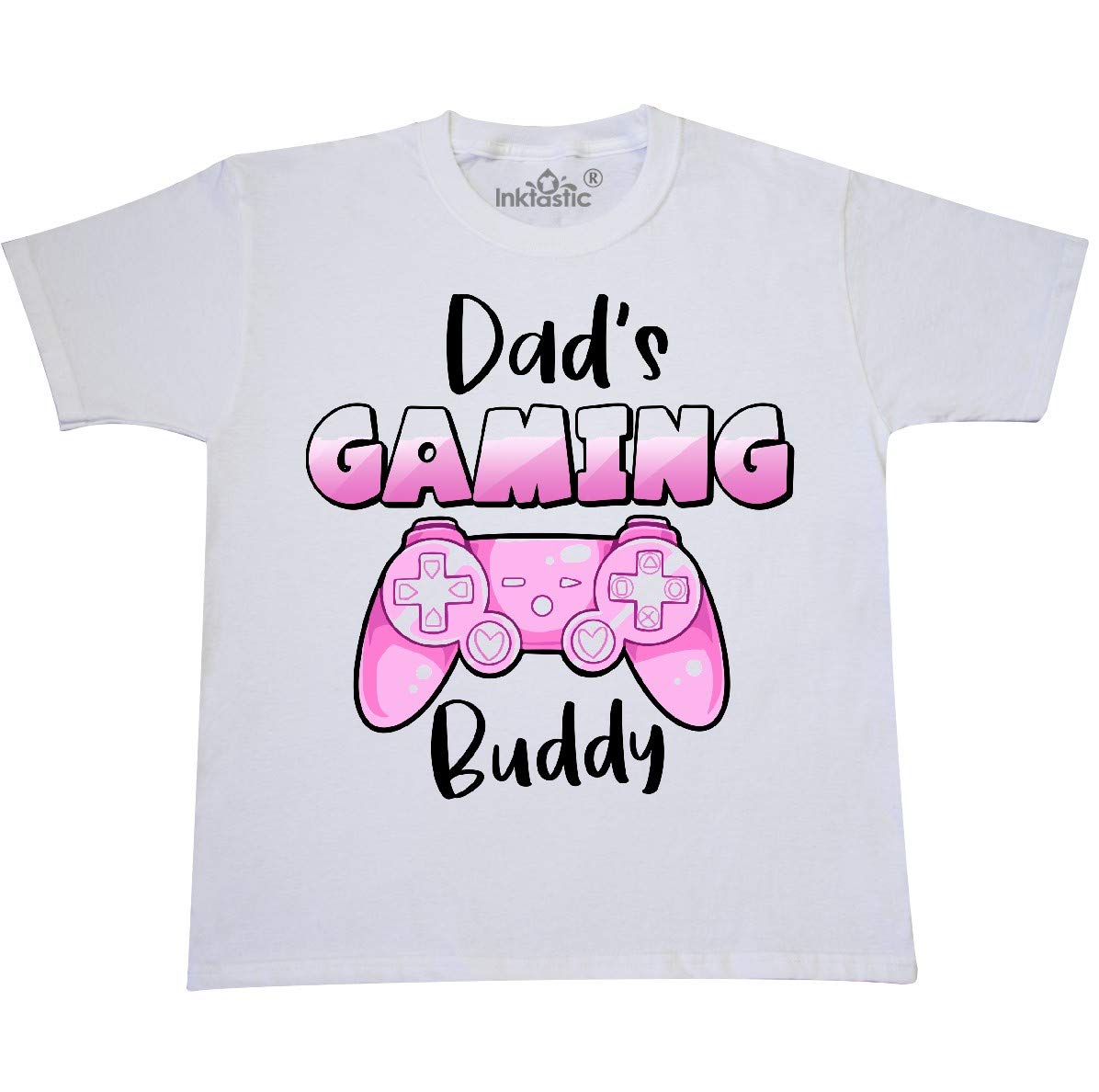 Inktastic Dad's Gaming Buddy - Pink Controller Youth T-Shirt | Cute Gamer Dad & Daughter Matching Outfit | Perfect for Father's Day, Birthday & Family Game Nights