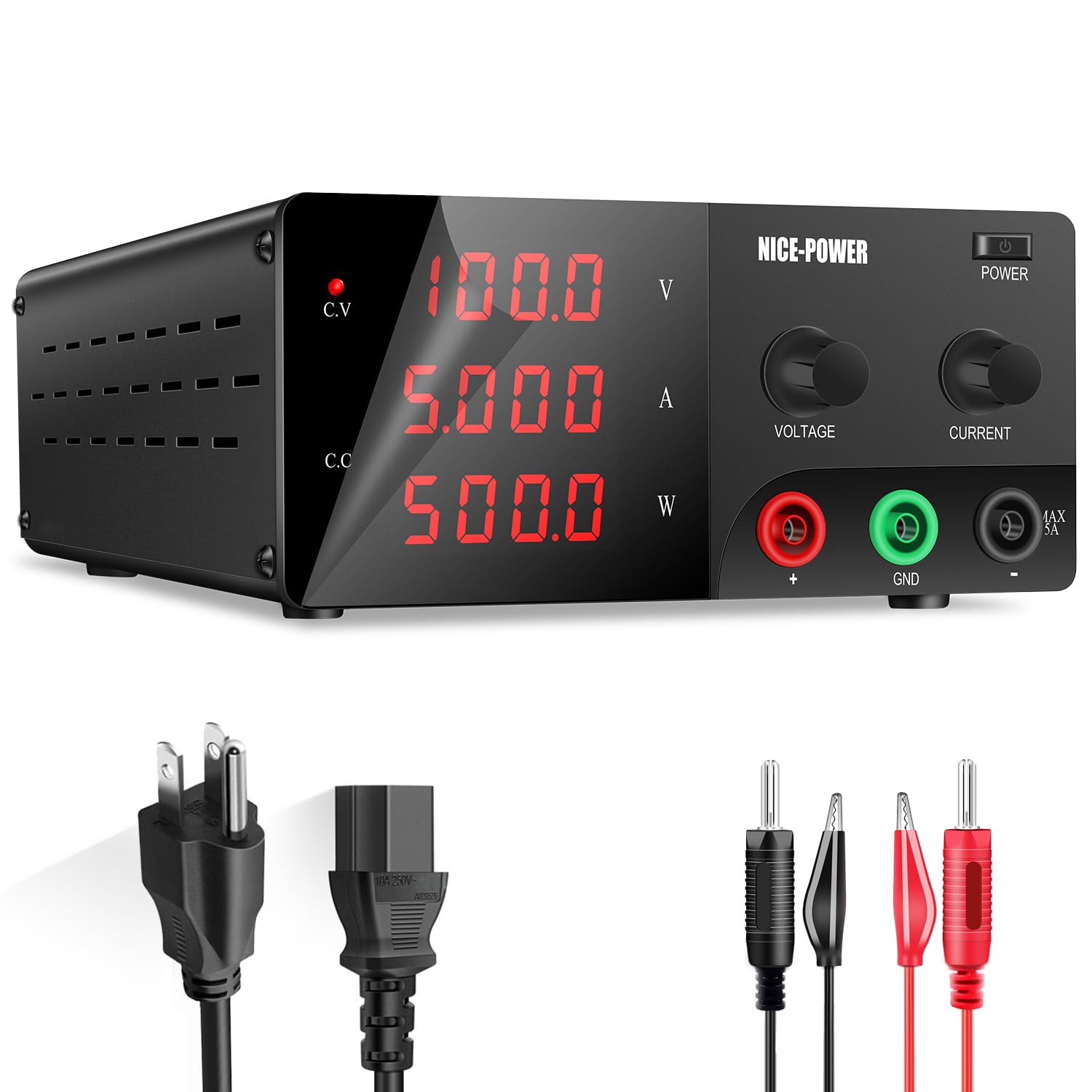 NICE-POWER 500W Variable DC Power Supply, 100V 5A Adjustable Switching Regulated Bench Power Supply with Encoder Knob - Perfect for Lab Testing, Electronics Repair, Battery Charging & DIY Projects