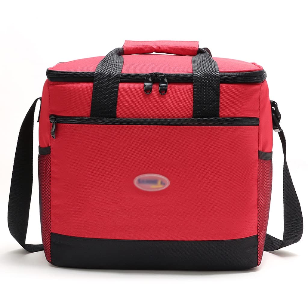 EODNSOFN Large Insulated Lunch Box - 30.5 x 19 x 28.5cm Leakproof Cooler Bag for Work, School & Picnic - Red Refrigerated Tote for Food Storage & Meal Prep