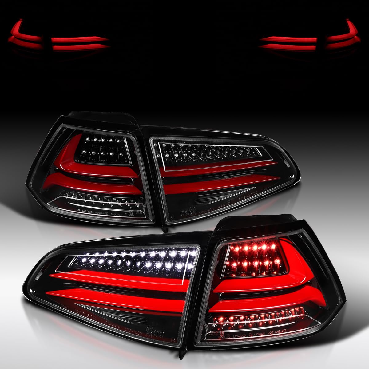 AUTOZENSATION LED Tail Lights for 2015-2017 Volkswagen Golf GTI - Left & Right Pair Assembly with Jet Black Housing & Red LED Bar | Enhanced Visibility & Style for Night Driving & Custom Car Upgrades