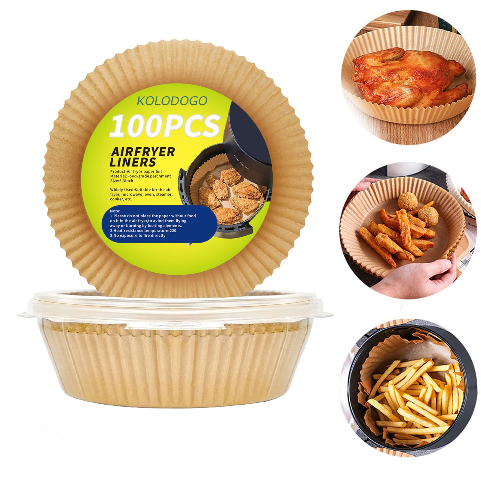Non-Stick Air Fryer Paper Liners - 100 Pcs 6.3 Inch Disposable Baking Parchment Sheets, Oil & Water Proof Food Grade for Air Fryer, Microwave, Roasting - Perfect for Healthy Cooking & Easy Cleanup